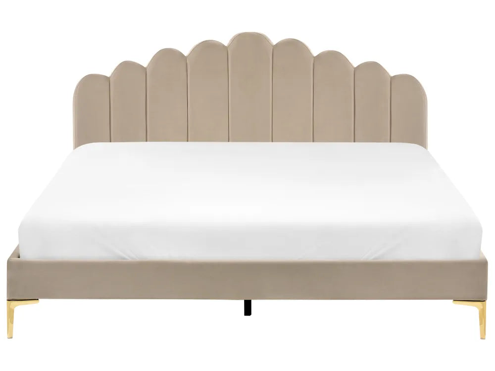 Super king taupe velvet bed frame modern design