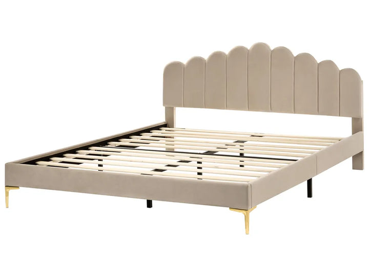 180x200 cm taupe velvet bed with padded headboard