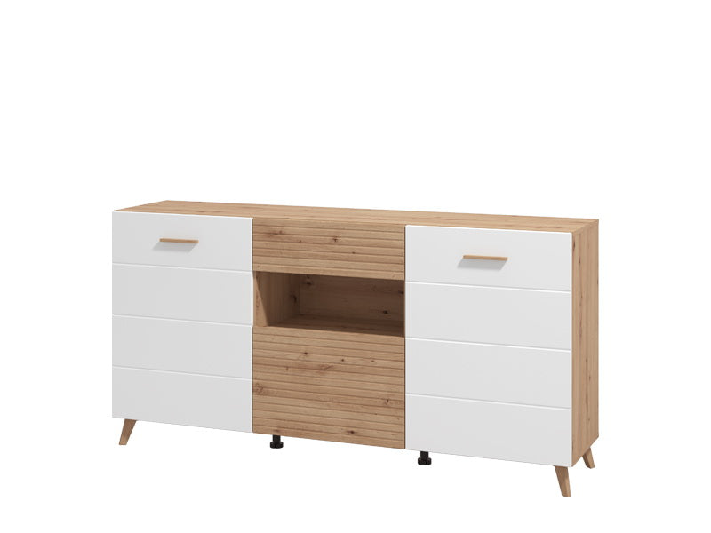 Modern sideboard with slatted front white gloss finish and storage