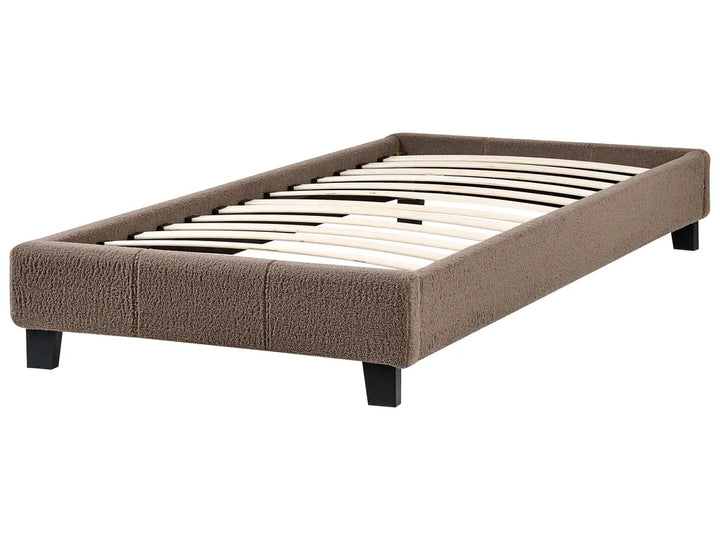 Upholstered taupe boucle single bed frame