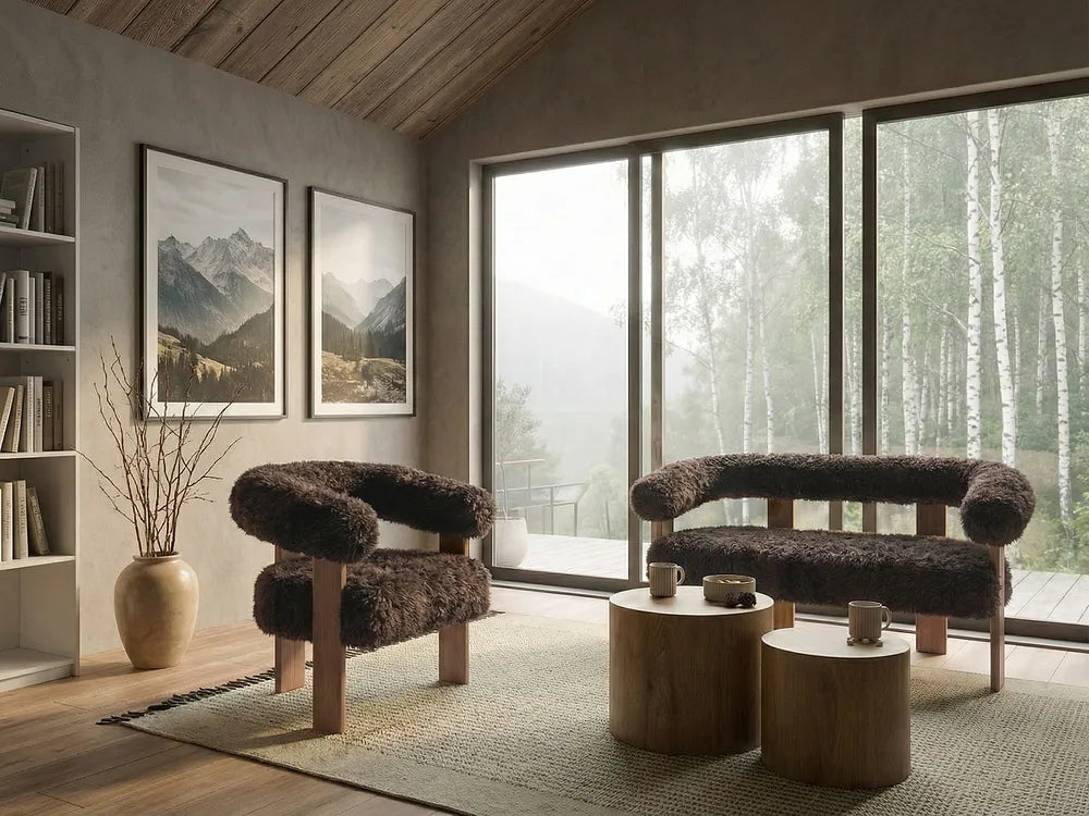 Sofa 2 Seater Faux Fur Dark Brown/ Light Brown Askolds