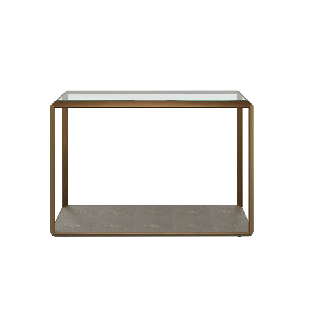 Small table with glass top and concrete shelf on a white background