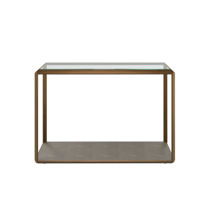 Small table with glass top and concrete shelf on a white background