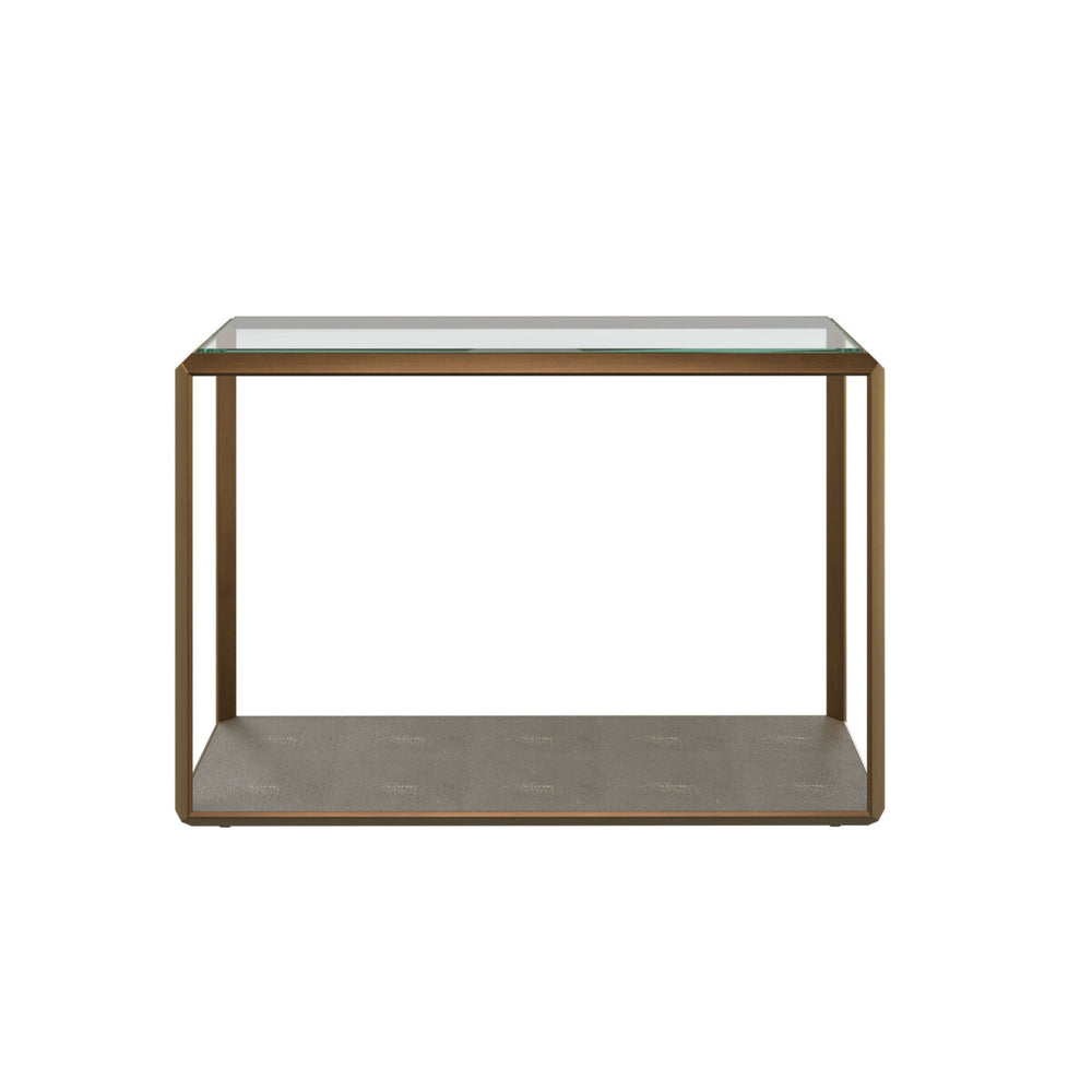 Small table with glass top and concrete shelf on a white background