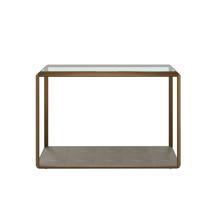 Small table with glass top and concrete shelf on a white background