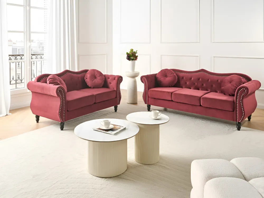 Sofa 2 Seater Velvet Dark Red Drinel
