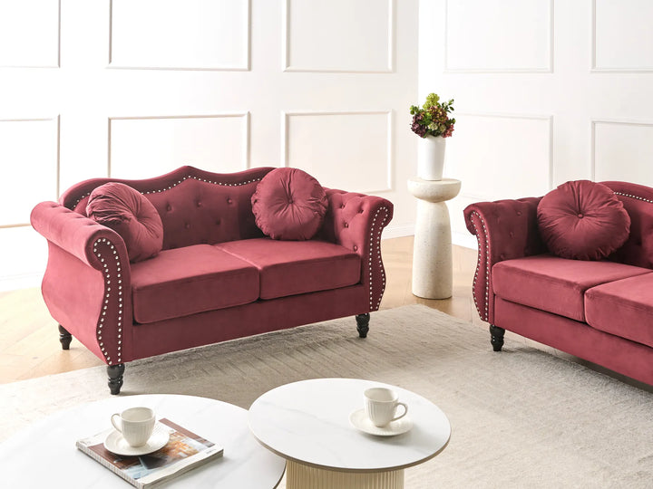 Elegant dark red velvet loveseat for living room