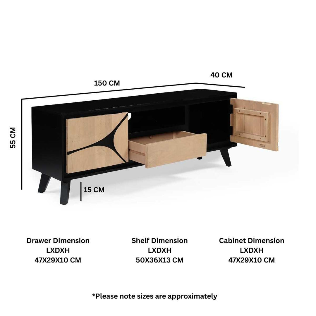 Boho Solid Wood Tv Cabinet With Wooden Legs