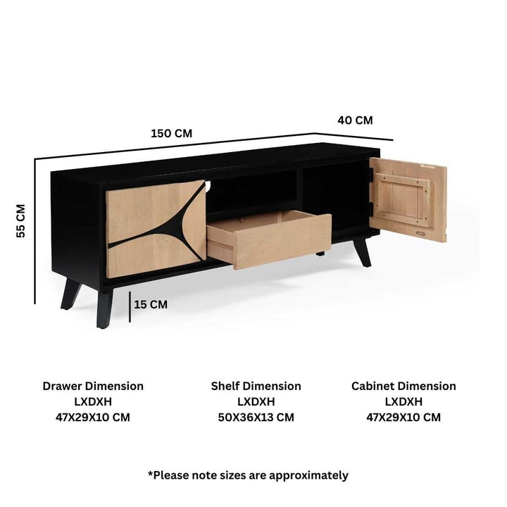 Boho Solid Wood Tv Cabinet With Wooden Legs