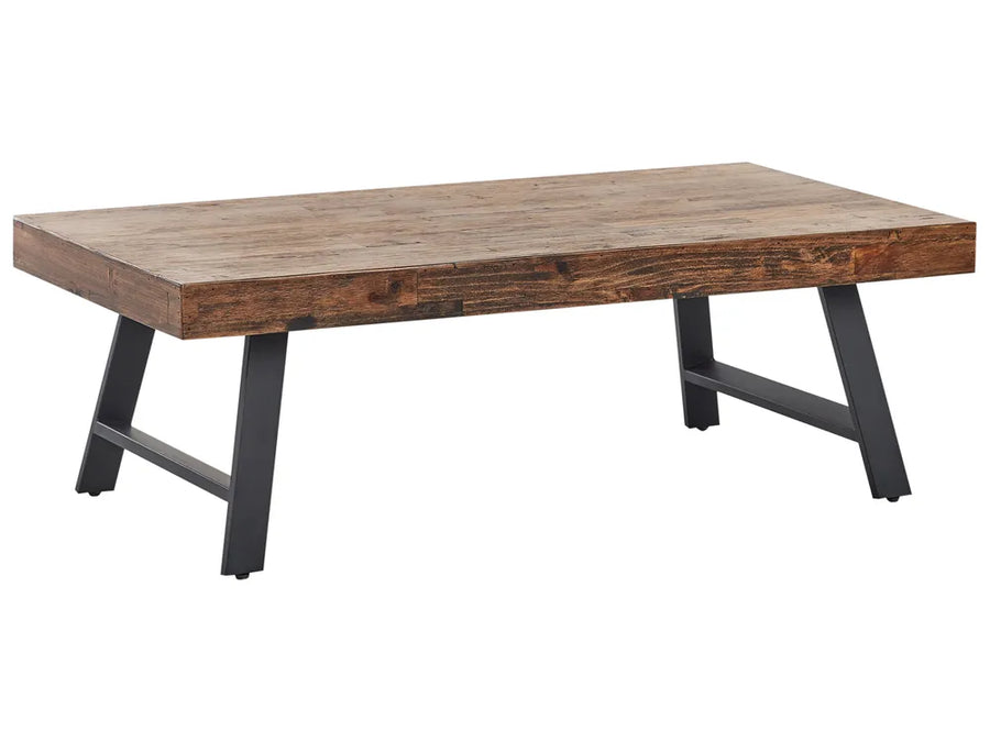 Wooden table with metal legs on a white background