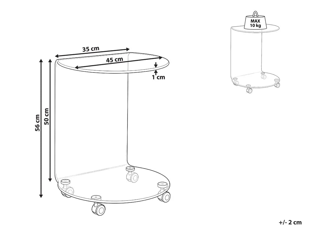 Side Table Tempered Glass Blue with Wheels Josclyn