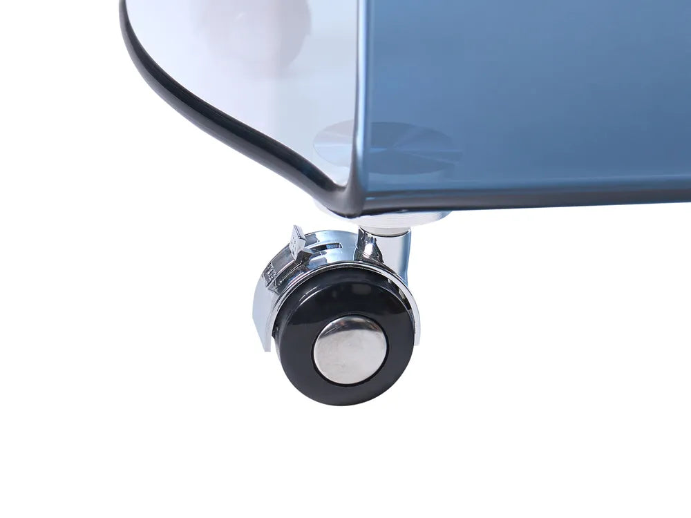 Side Table Tempered Glass Blue with Wheels Josclyn