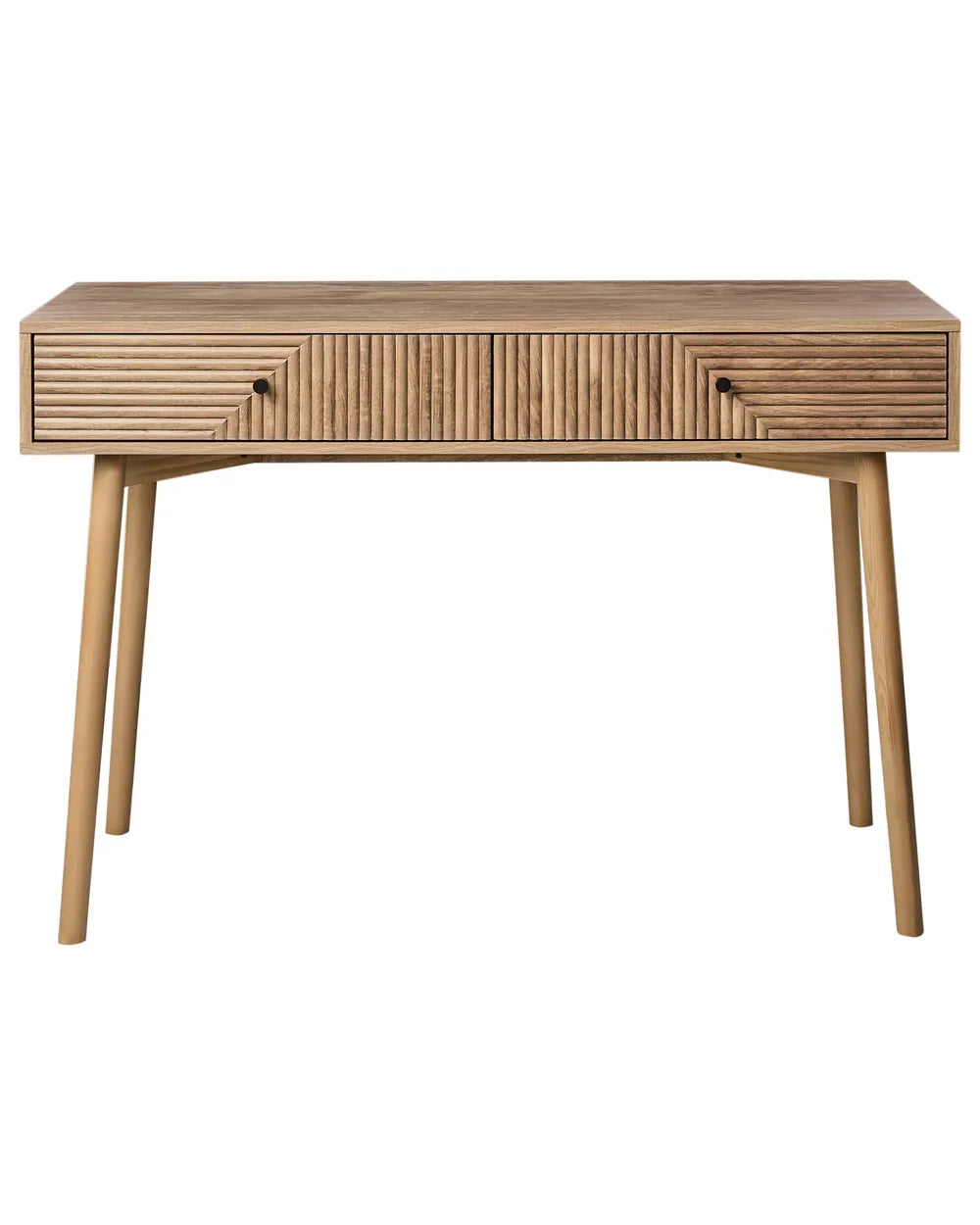 Wooden desk with two drawers on a white background