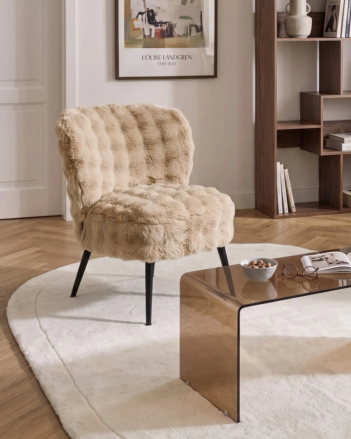 Beige faux fur accent chair