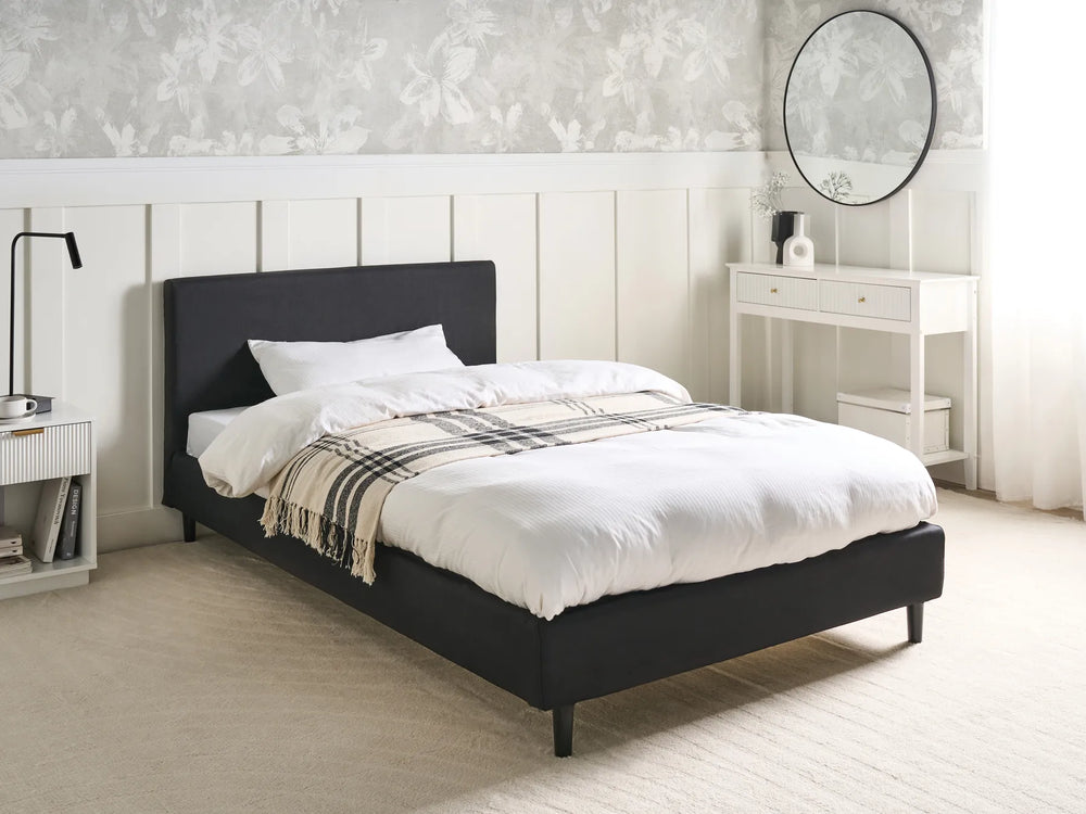 Minimalist upholstered bed with Nordic-style legs
