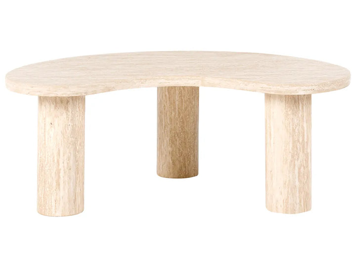 Wooden coffee table with three legs on a white background