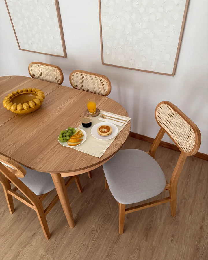 Extendable light wood dining table