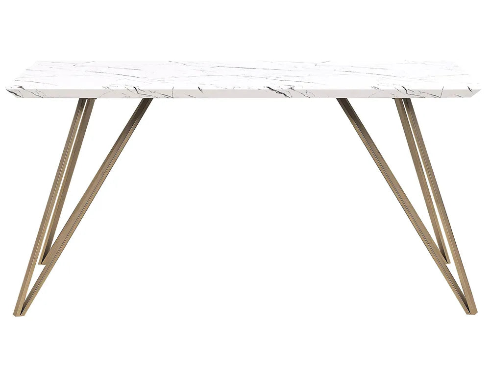White dining table with wooden legs on a white background