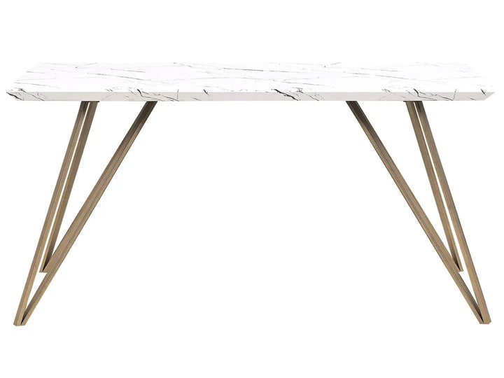 White dining table with wooden legs on a white background