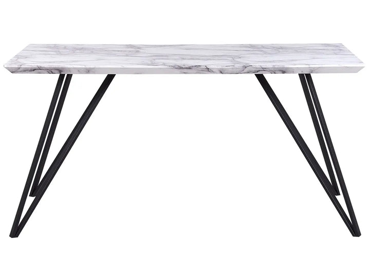 Marble-patterned table with black metal legs on a white background