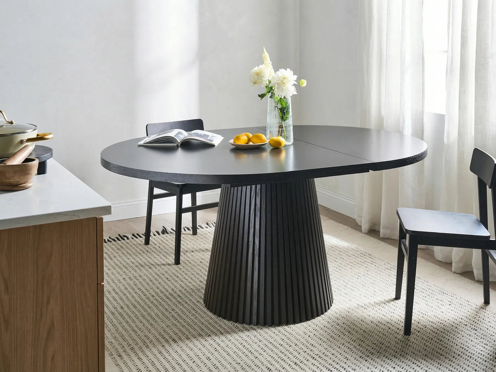 Black ash wood extending dining table