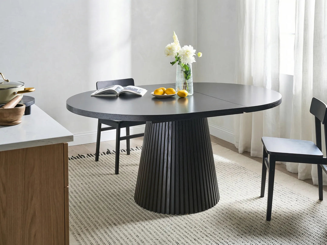 Black ash wood extending dining table