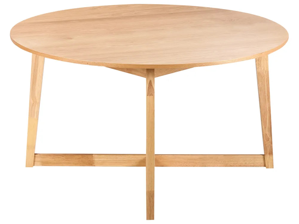 Round wooden table on a white background