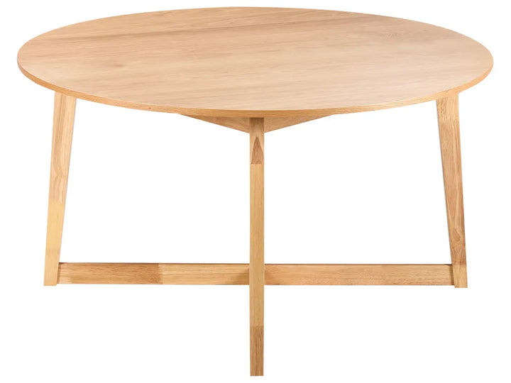 Round wooden table on a white background