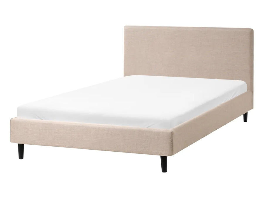 Beige fabric small double bed with slatted base