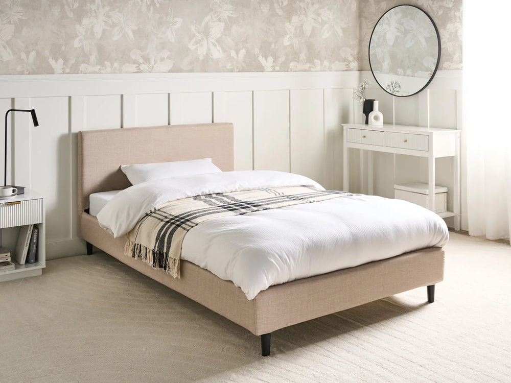 Minimalist upholstered bed with removable fabric cover