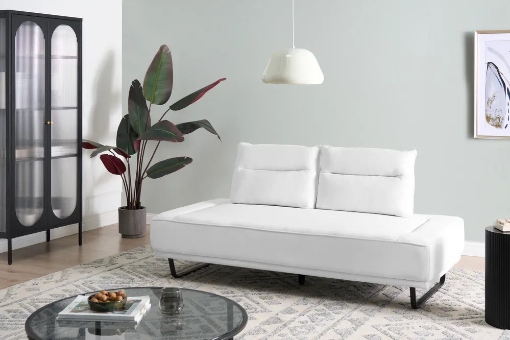 Sofa 3 Seater Fabric White Ambert