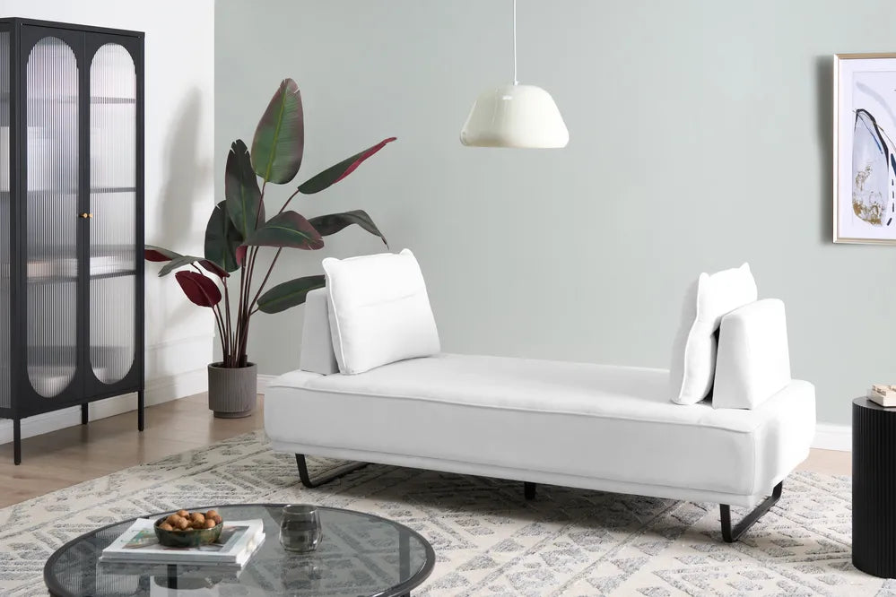 Sofa 3 Seater Fabric White Ambert