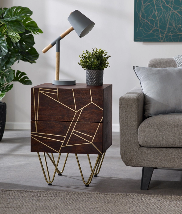 Dark Gold 2 Drawer Side Table