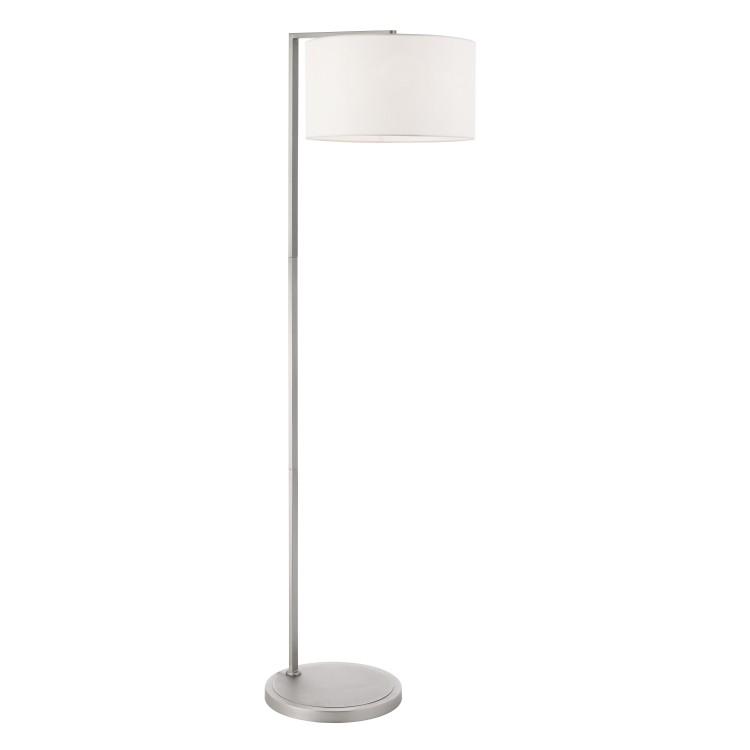 Hesser Floor Lamp Nickel & White Faux Silk