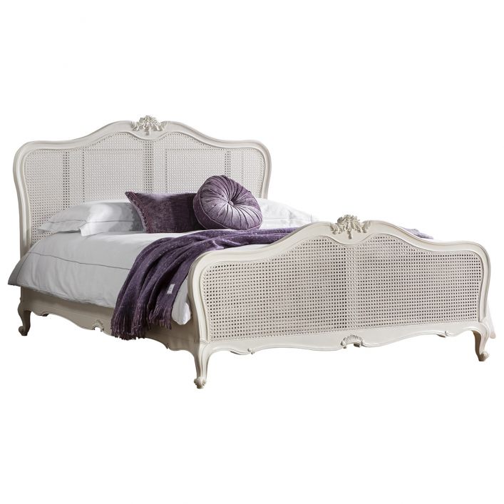 King Vanilla White Cane Bed Minier