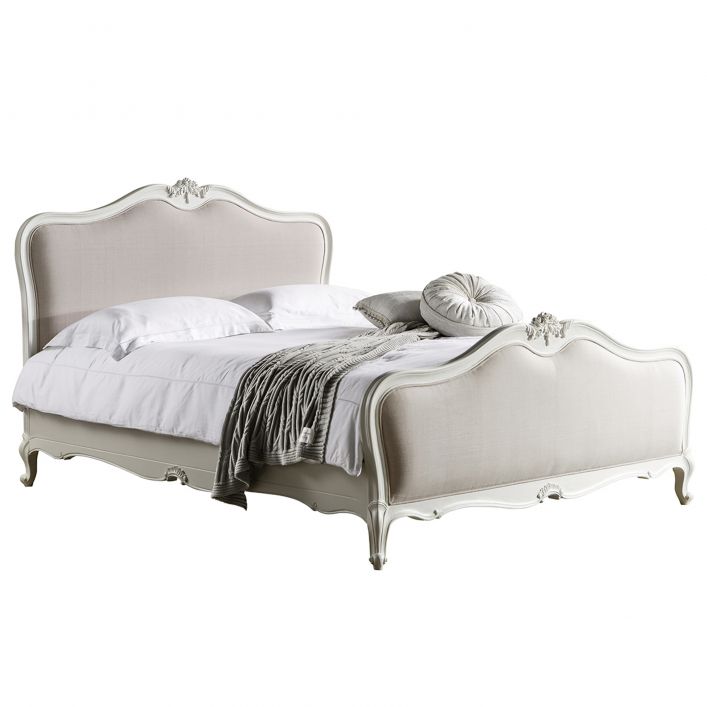 King Linen Vanilla White Upholstered Bed Minier