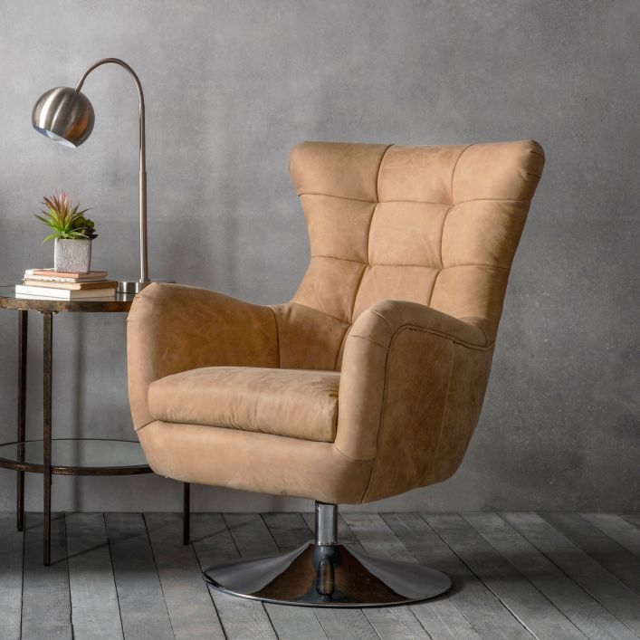 Saddle Tan Swivel Chair Lavaca