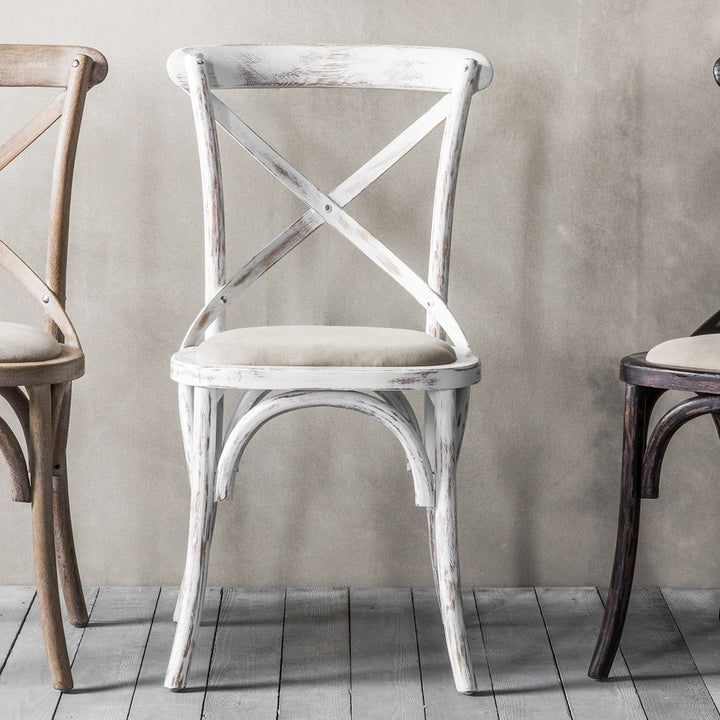 Set of 2 Dining Chair White Linen Fulton