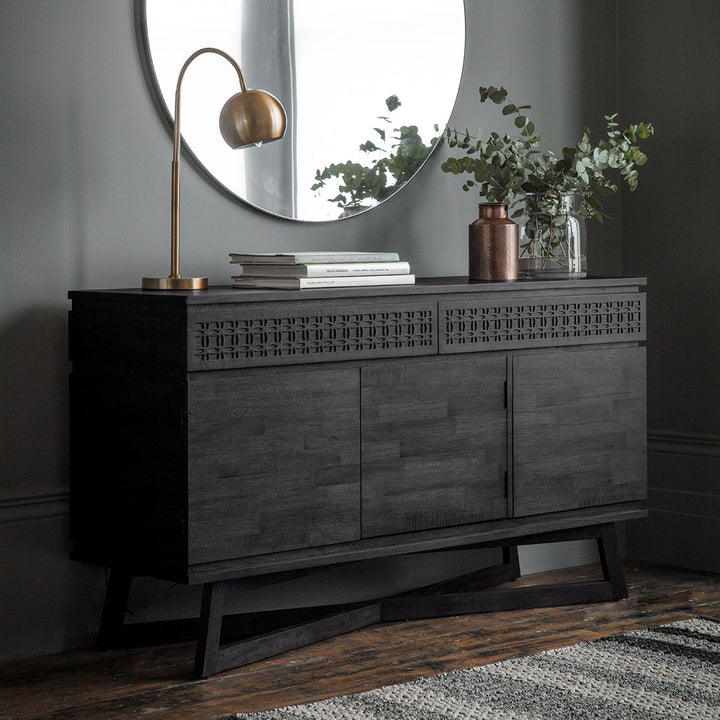 3 Door 2 Drawer Sideboard black Boho