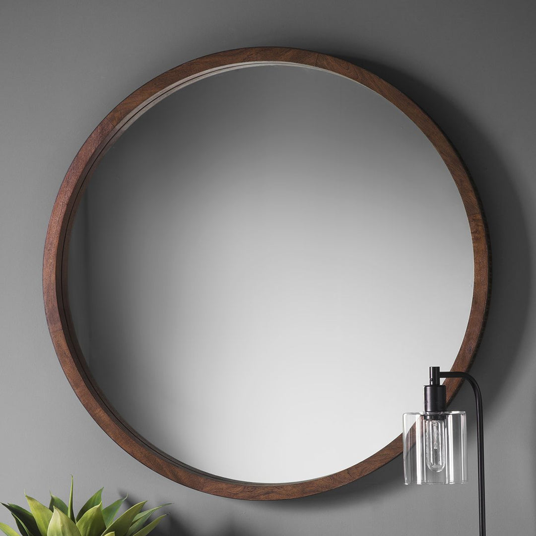 Pernell Brown Frame Round Mirror