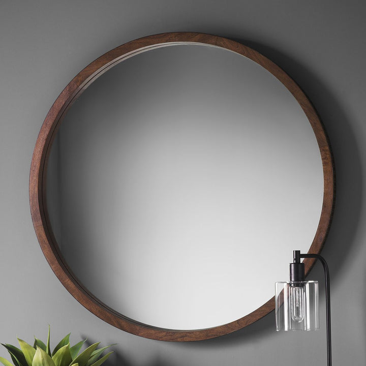 Pernell Brown Frame Round Mirror