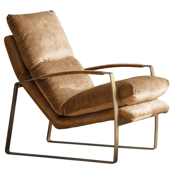 Fabien Retro Faux Leather Lounger with Champagne Frame in Brown Leather