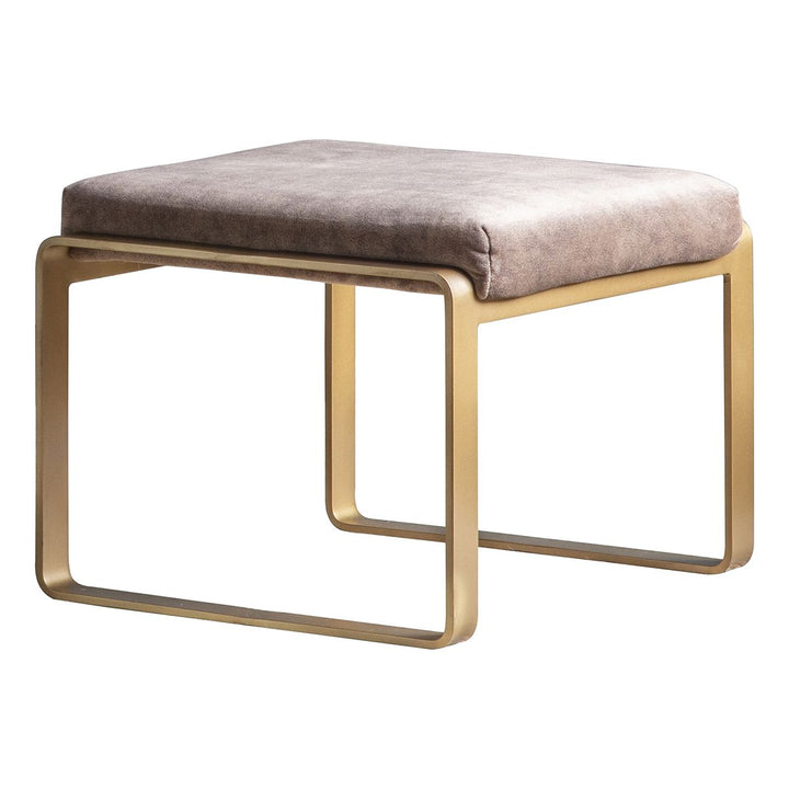 Fabien Retro Faux Leather Footstool with Champagne Frame in Mineral Grey Leather