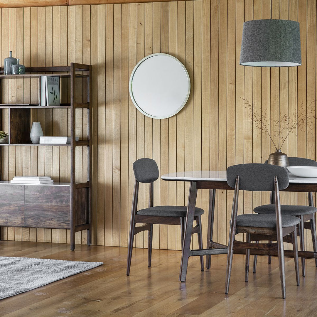 Barcelona Walnut Dining Table with White Marble Top in Rectangular or Round Shape