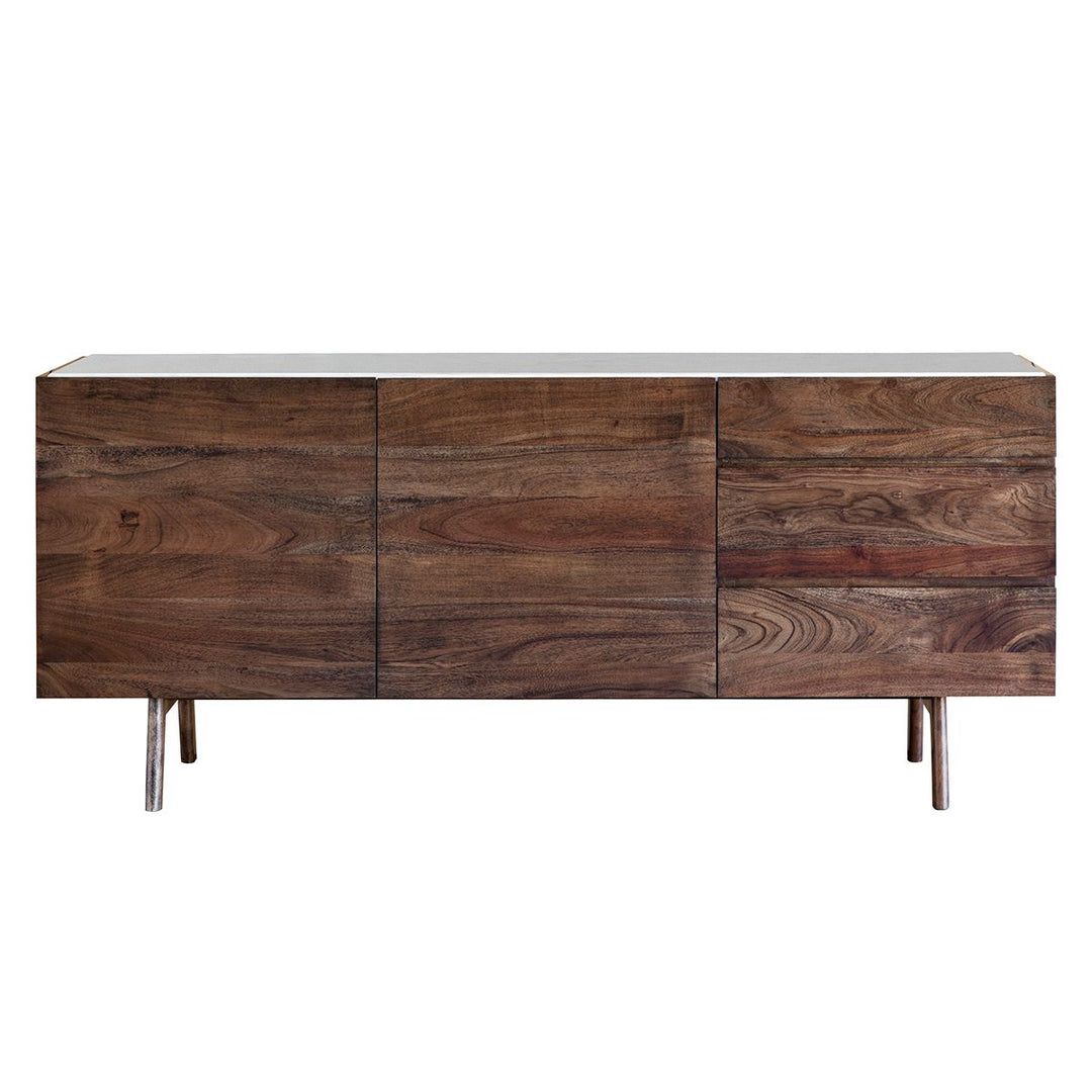 Barcelona Mid-Century Walnut 2 Door 3 Drawer Sideboard with White Marble Top