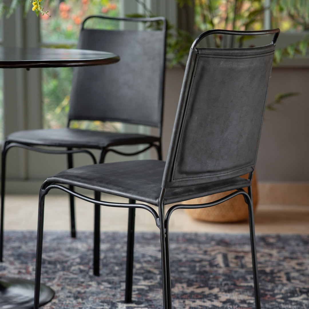 Set of 2 Dining Chair Black Leather Ladson