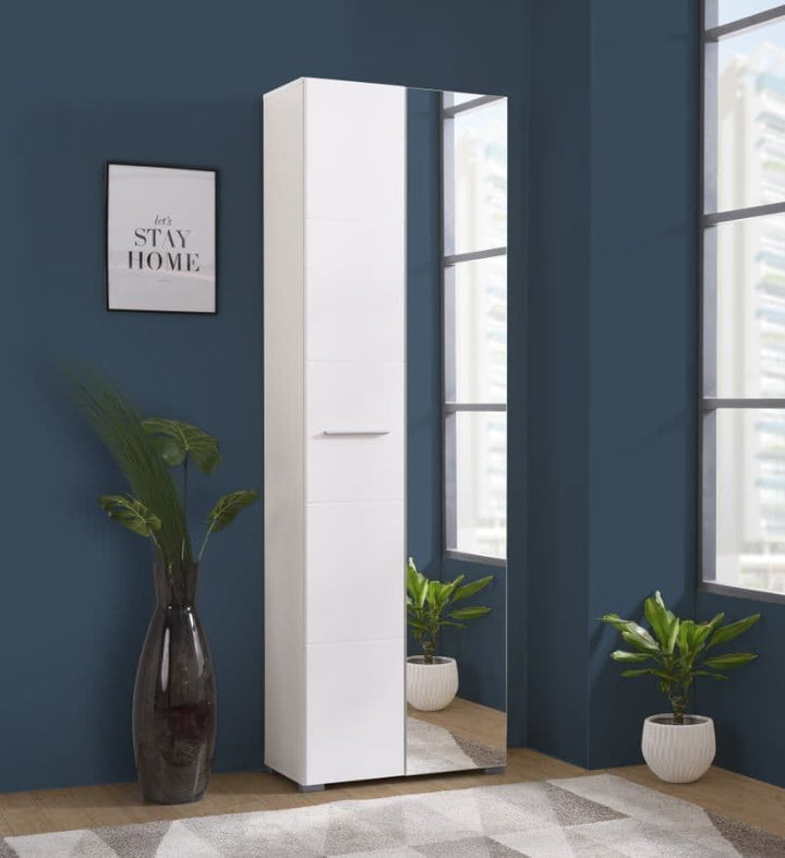 White Mirrored Narrow Wardrobe Almira