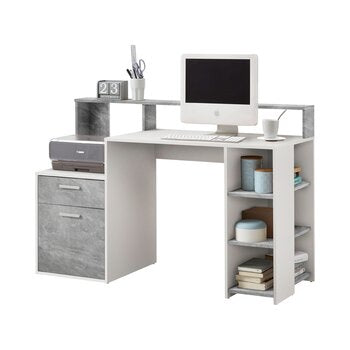 White and Grey Desk with Hutch Sansa