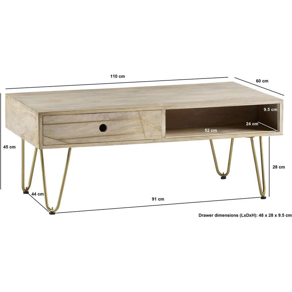 Light Gold Rectangular Coffee Table with Drawer