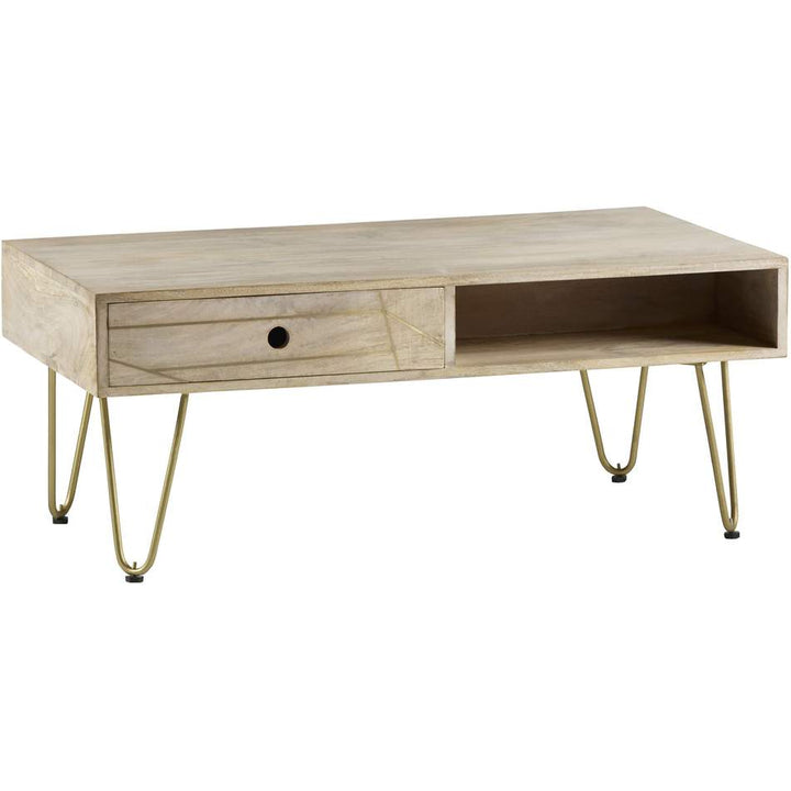 Light Gold Rectangular Coffee Table with Drawer